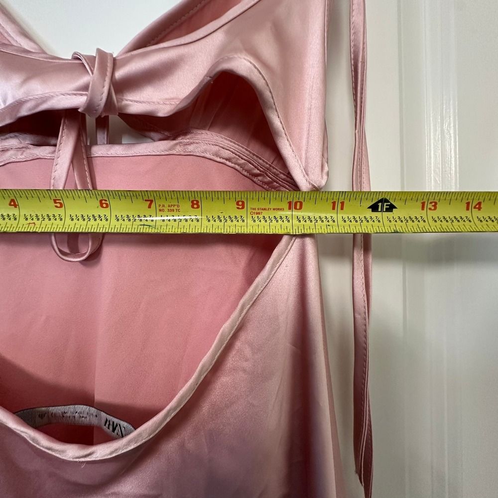 Zara Maxi Dress Womens Small Pink Satin Slip V-Neck Tie Front Open Back Evening - Picture 12 of 13